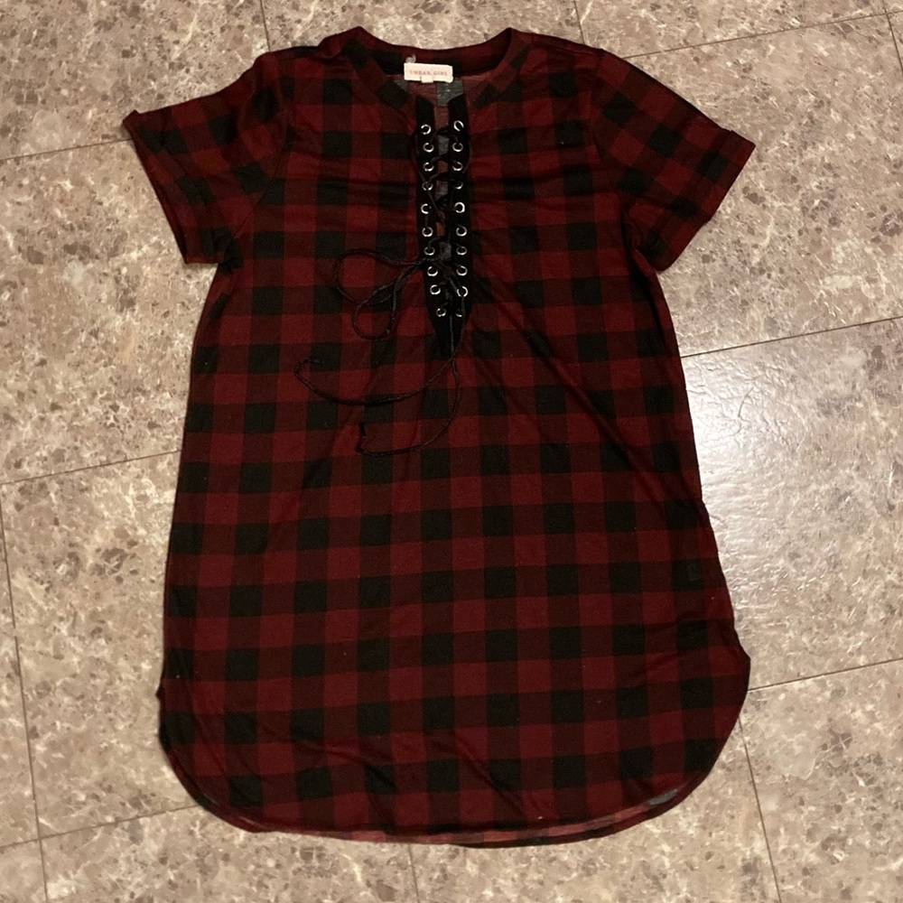 Urban Girl Plaid Lace-up Tunic Shirt Size XL